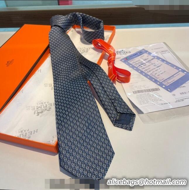 High Quality Cheap Hermes Chaine Silk Tie 0408 Dark Blue 2024