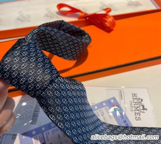 High Quality Cheap Hermes Chaine Silk Tie 0408 Dark Blue 2024