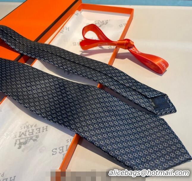 High Quality Cheap Hermes Chaine Silk Tie 0408 Dark Blue 2024