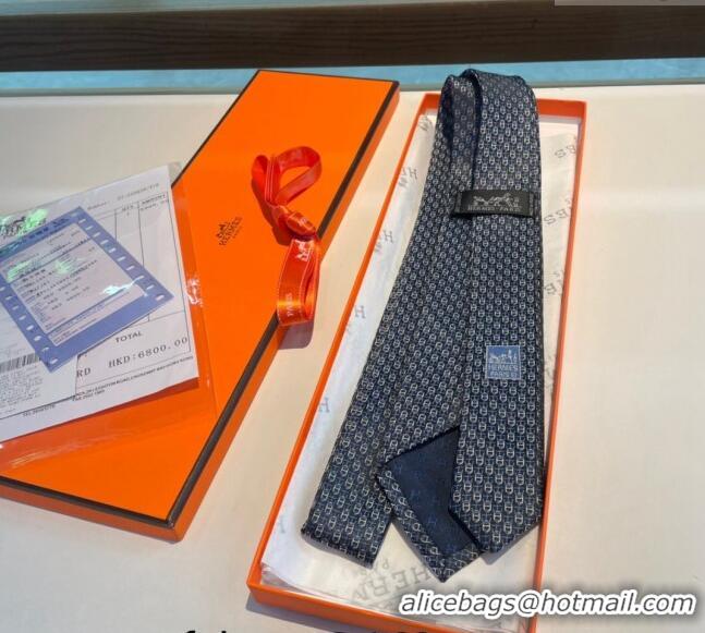 High Quality Cheap Hermes Chaine Silk Tie 0408 Dark Blue 2024