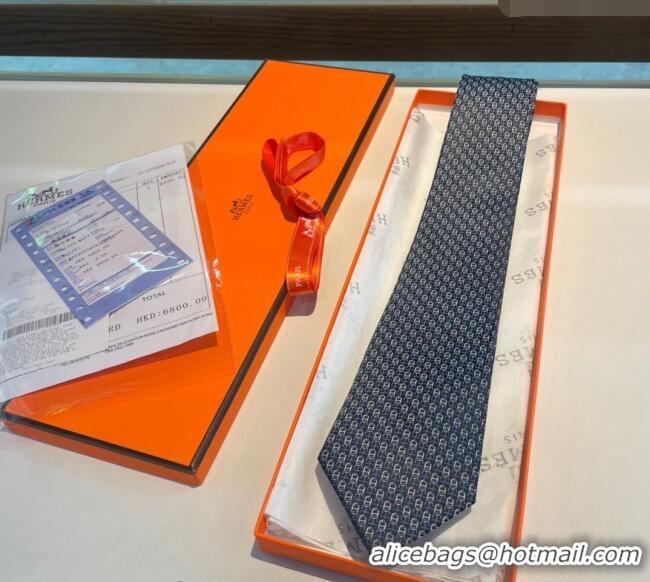 High Quality Cheap Hermes Chaine Silk Tie 0408 Dark Blue 2024