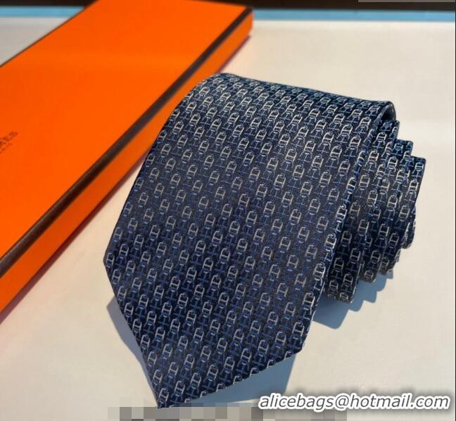 High Quality Cheap Hermes Chaine Silk Tie 0408 Dark Blue 2024