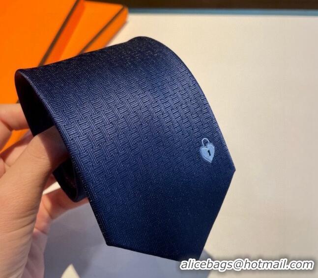 High Quality Cheap Hermes Chaine Silk Tie 0408 Dark Blue 2024