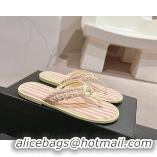 Good Product Chanel Striped Flat Thong Slides Sandal Yellow/Pink 701075