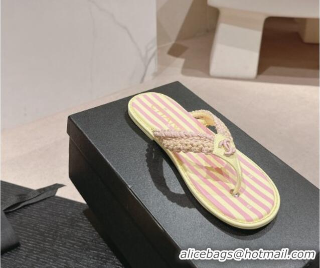 Good Product Chanel Striped Flat Thong Slides Sandal Yellow/Pink 701075