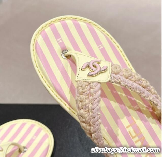 Good Product Chanel Striped Flat Thong Slides Sandal Yellow/Pink 701075