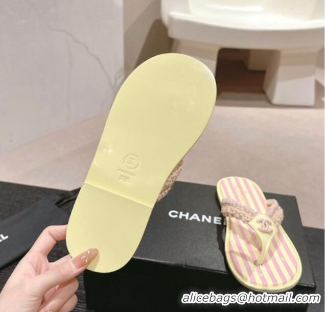 Good Product Chanel Striped Flat Thong Slides Sandal Yellow/Pink 701075