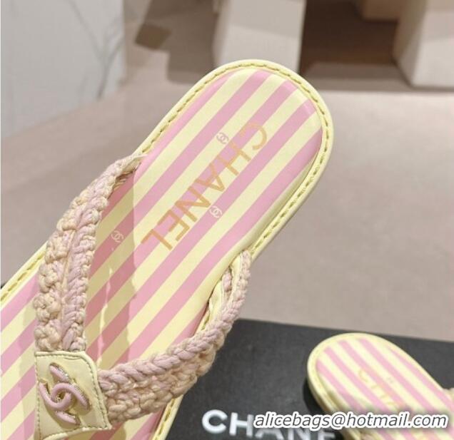 Good Product Chanel Striped Flat Thong Slides Sandal Yellow/Pink 701075