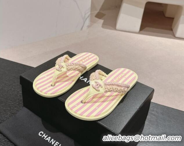 Good Product Chanel Striped Flat Thong Slides Sandal Yellow/Pink 701075