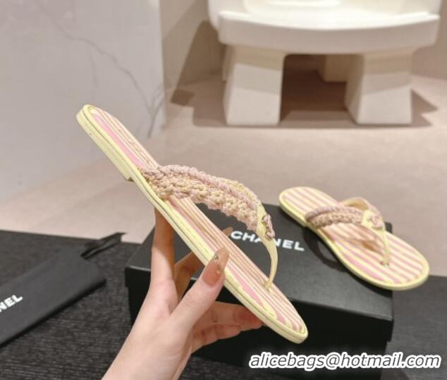 Good Product Chanel Striped Flat Thong Slides Sandal Yellow/Pink 701075