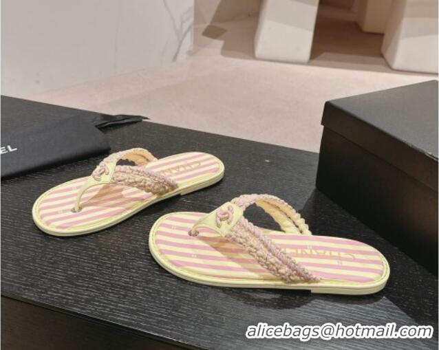 Good Product Chanel Striped Flat Thong Slides Sandal Yellow/Pink 701075