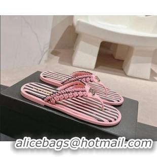 Unique Discount Chanel Striped Flat Thong Slides Sandal Pink/Black 701076