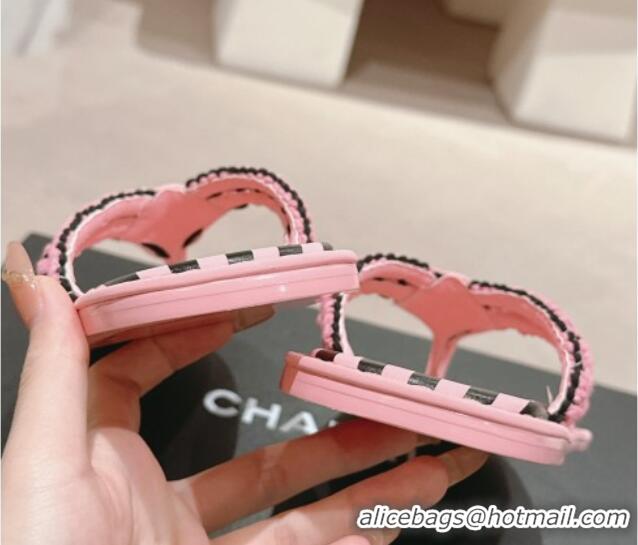 Unique Discount Chanel Striped Flat Thong Slides Sandal Pink/Black 701076