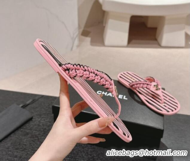 Unique Discount Chanel Striped Flat Thong Slides Sandal Pink/Black 701076