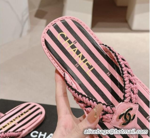 Unique Discount Chanel Striped Flat Thong Slides Sandal Pink/Black 701076