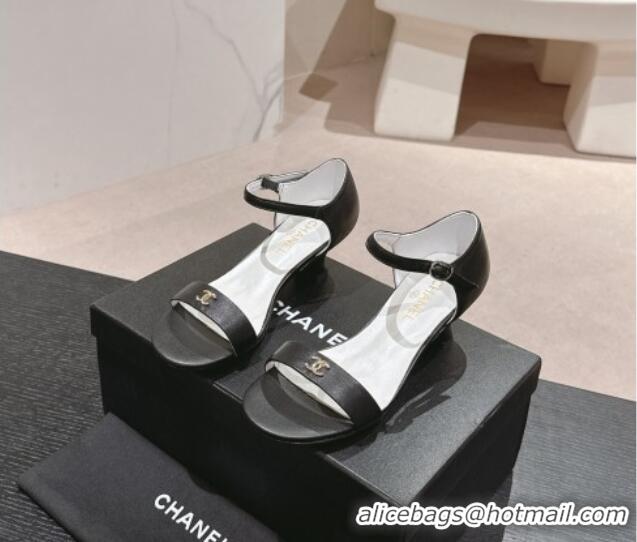 Duplicate Chanel Calfskin Heel Sandals 5cm with CC Black 701080