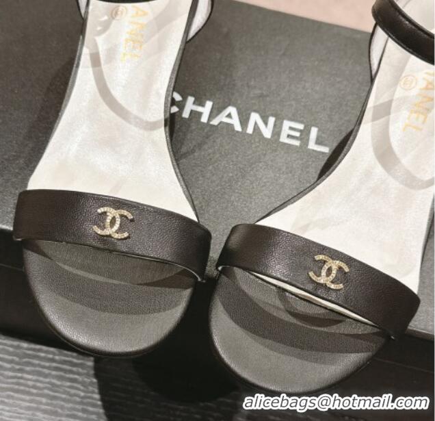 Duplicate Chanel Calfskin Heel Sandals 5cm with CC Black 701080