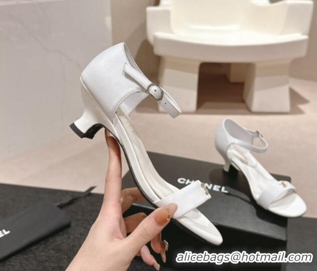 Cheap Price Chanel Calfskin Heel Sandals 5cm with CC White 701081