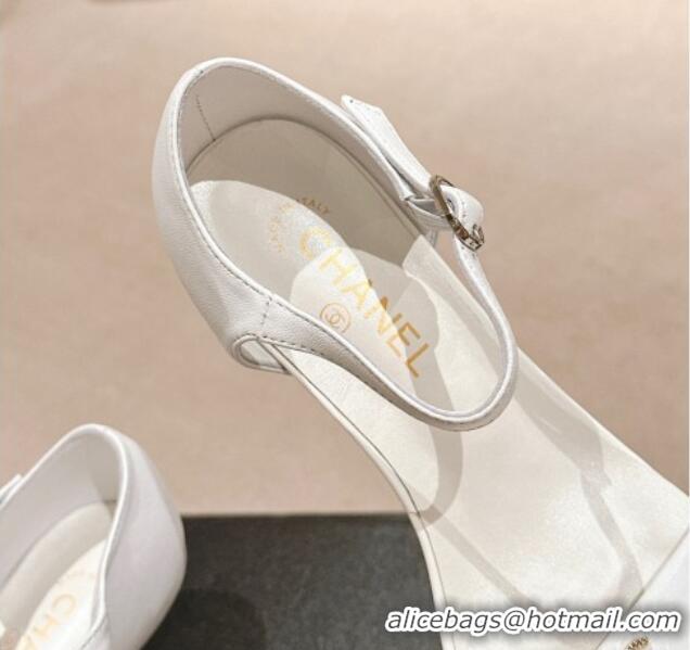 Cheap Price Chanel Calfskin Heel Sandals 5cm with CC White 701081