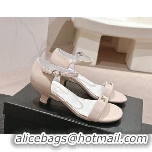 Lowest Cost Chanel Calfskin Heel Sandals 5cm with CC Nude Pink 701082