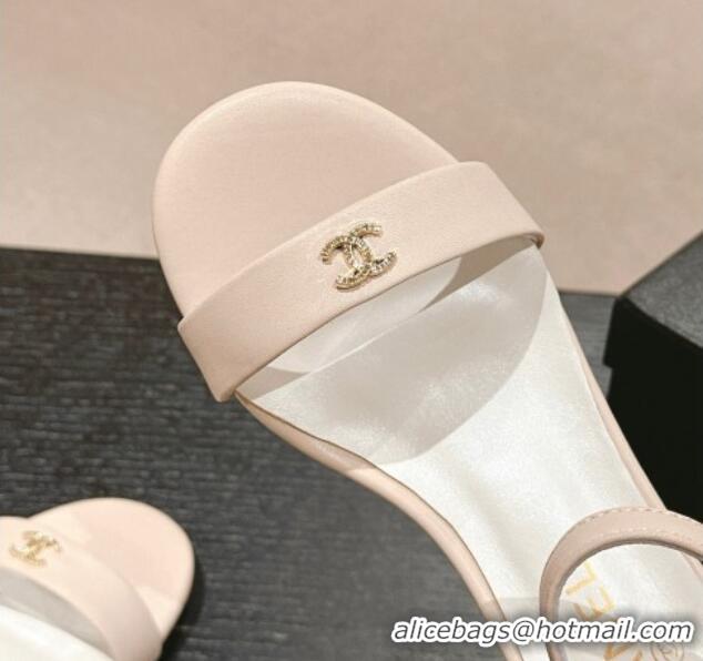 Lowest Cost Chanel Calfskin Heel Sandals 5cm with CC Nude Pink 701082