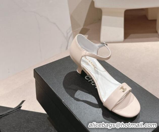 Lowest Cost Chanel Calfskin Heel Sandals 5cm with CC Nude Pink 701082