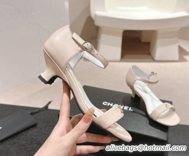 Lowest Cost Chanel Calfskin Heel Sandals 5cm with CC Nude Pink 701082