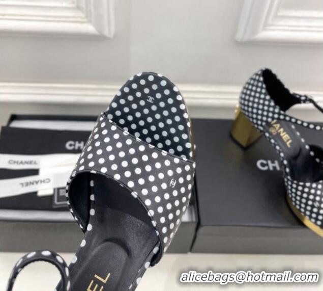 Discount Chanel Calfskin Sandals 7.5cm with Gold-Tone Heel and Dots Black 701086