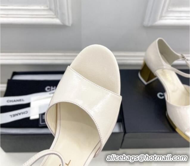 Best Grade Chanel Calfskin Sandals 7.5cm with Gold-Tone Heel White 701088