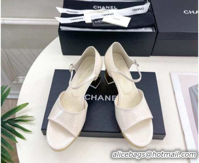 Best Grade Chanel Calfskin Sandals 7.5cm with Gold-Tone Heel White 701088