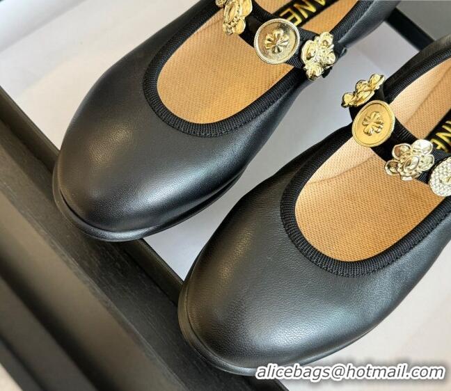 Good Quality Chanel Lambskin Mary Janes Ballet Flat with Charm Black 701090