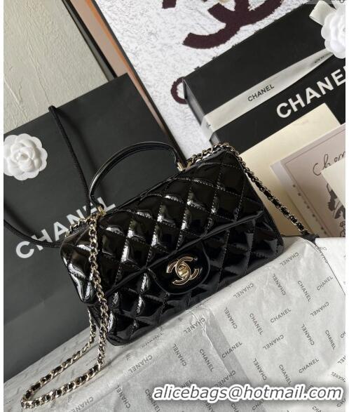 Market Sells Chanel Patent Calfskin Mini Flap Bag with Top Handle AS2431 Black 2024