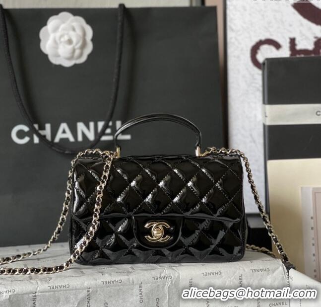 Market Sells Chanel Patent Calfskin Mini Flap Bag with Top Handle AS2431 Black 2024