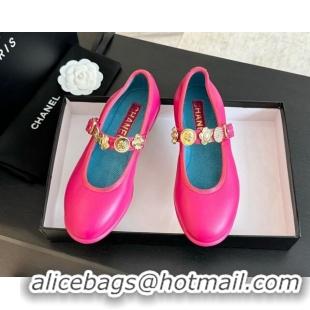 Best Price Chanel Lambskin Mary Janes Ballet Flat with Charm Dark Pink 701092