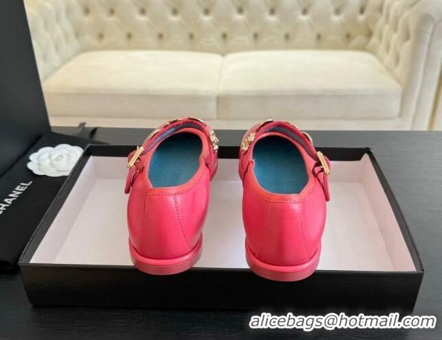 Best Price Chanel Lambskin Mary Janes Ballet Flat with Charm Dark Pink 701092