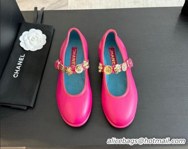 Best Price Chanel Lambskin Mary Janes Ballet Flat with Charm Dark Pink 701092