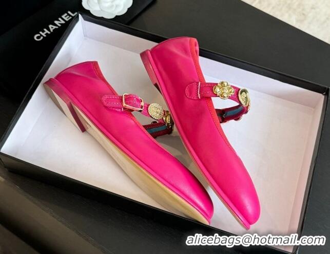 Best Price Chanel Lambskin Mary Janes Ballet Flat with Charm Dark Pink 701092