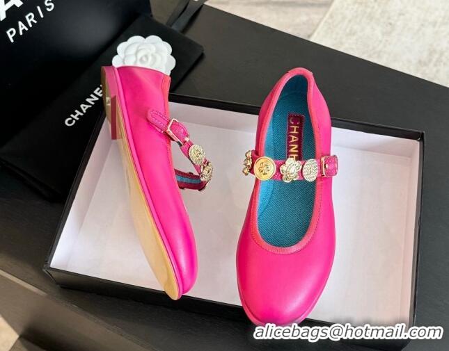 Best Price Chanel Lambskin Mary Janes Ballet Flat with Charm Dark Pink 701092