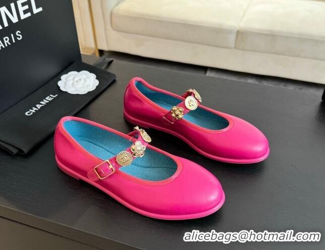 Best Price Chanel Lambskin Mary Janes Ballet Flat with Charm Dark Pink 701092