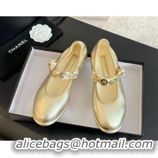 Good Looking Chanel Lambskin Mary Janes Ballet Flat with Charm Gold-Tone 701093