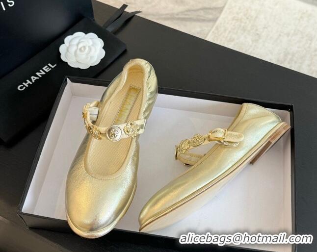 Good Looking Chanel Lambskin Mary Janes Ballet Flat with Charm Gold-Tone 701093