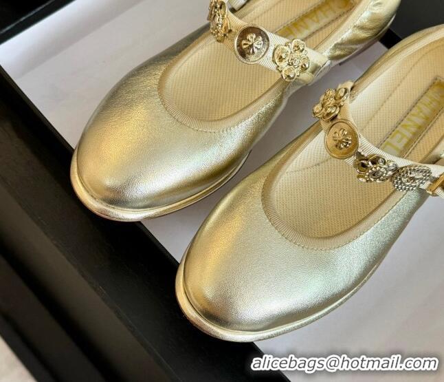 Good Looking Chanel Lambskin Mary Janes Ballet Flat with Charm Gold-Tone 701093