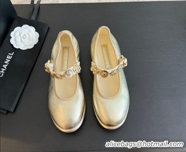 Good Looking Chanel Lambskin Mary Janes Ballet Flat with Charm Gold-Tone 701093