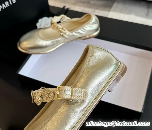 Good Looking Chanel Lambskin Mary Janes Ballet Flat with Charm Gold-Tone 701093