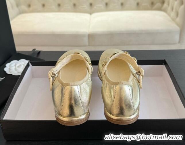 Good Looking Chanel Lambskin Mary Janes Ballet Flat with Charm Gold-Tone 701093