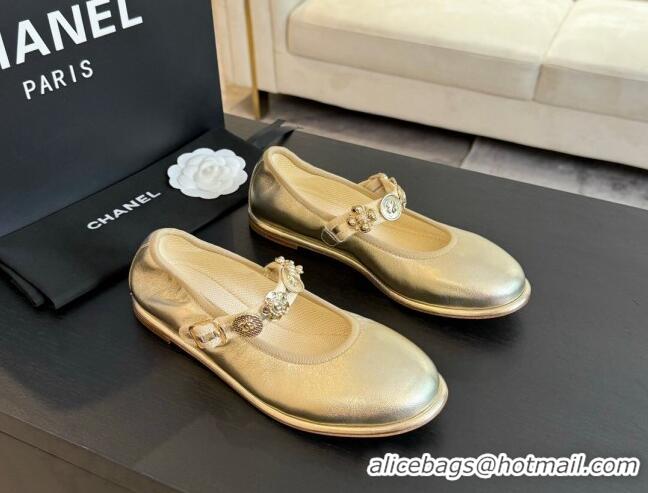 Good Looking Chanel Lambskin Mary Janes Ballet Flat with Charm Gold-Tone 701093