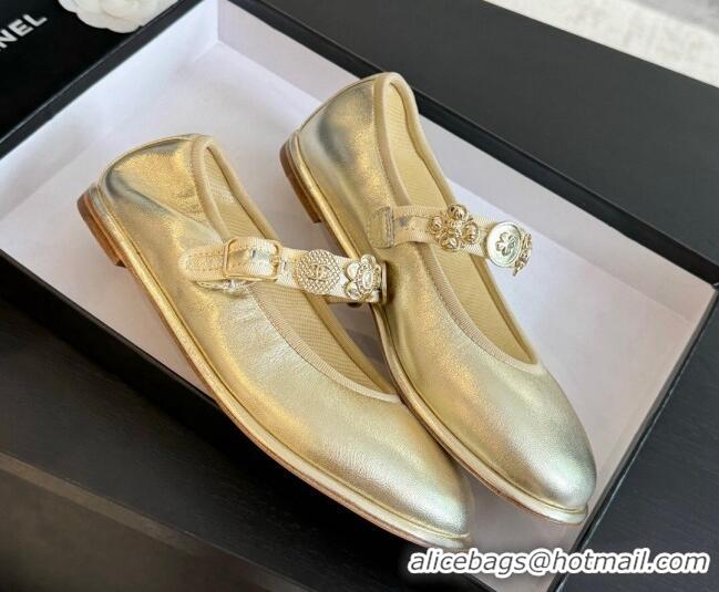 Good Looking Chanel Lambskin Mary Janes Ballet Flat with Charm Gold-Tone 701093