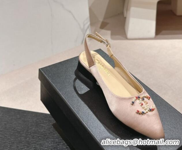 Grade Quality Chanel Satin Slingback Flats with Colored CC Nude 701096