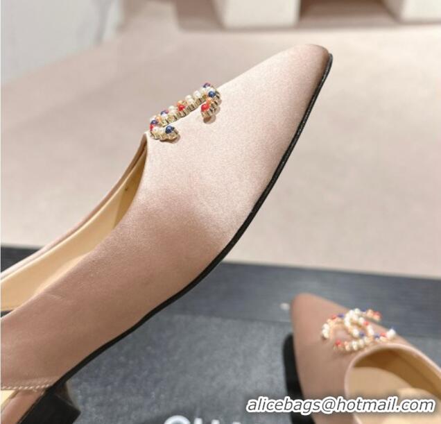 Grade Quality Chanel Satin Slingback Flats with Colored CC Nude 701096