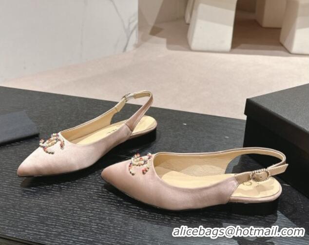 Grade Quality Chanel Satin Slingback Flats with Colored CC Nude 701096